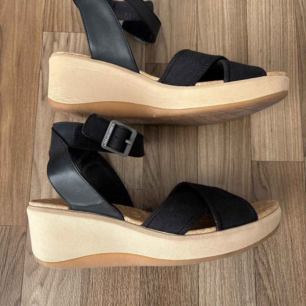 Clarks Cloudsteppers Cali Coast Wedge Black Sandal Women 9.5 Beach Boho Comfort - Picture 12 of 12